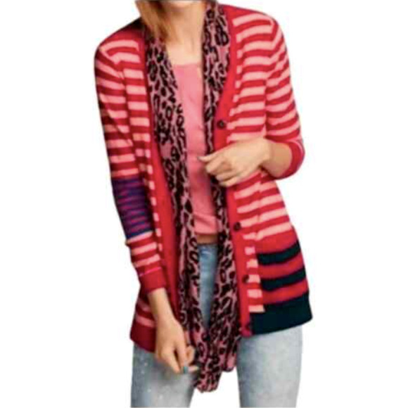 Cabi Picnic Cardigan Red Pink Striped Button Front Size Small Style #5446 Preppy - Picture 1 of 6